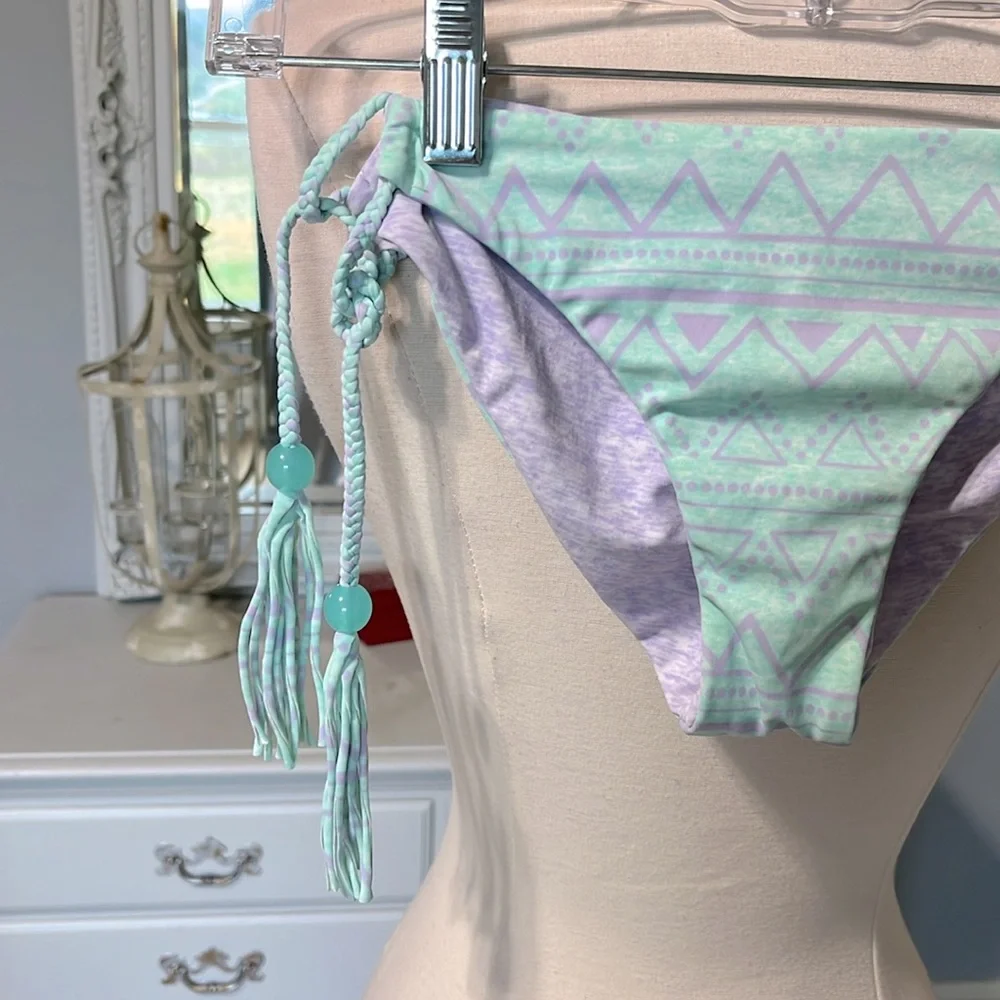 Victorias Secret Bikini Bottom Reversible Lavender Mint Aquamarine Womens Small - Picture 2 of 9